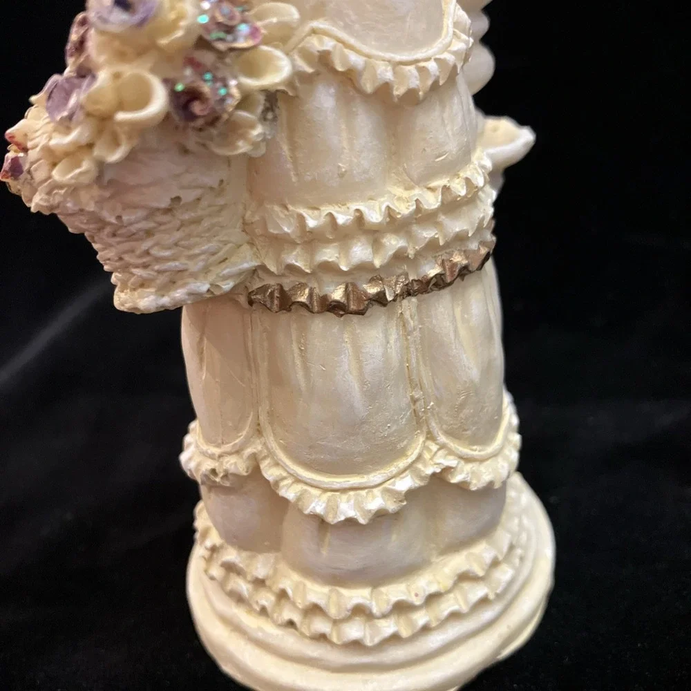 Vintage Victorian Woman w/ Basket of Shimmery Flowers Colonial Lady Figurine